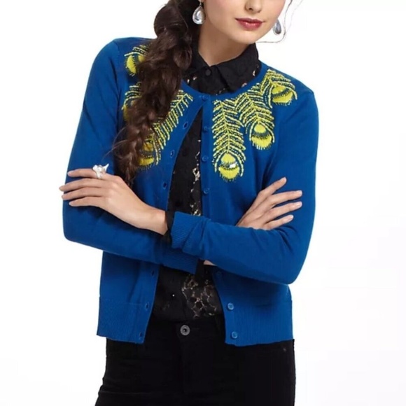 Anthropologie Sweaters - Anthropologie TABITHA Limabird Sequin Peacock Feather Beaded Cardigan Sweater